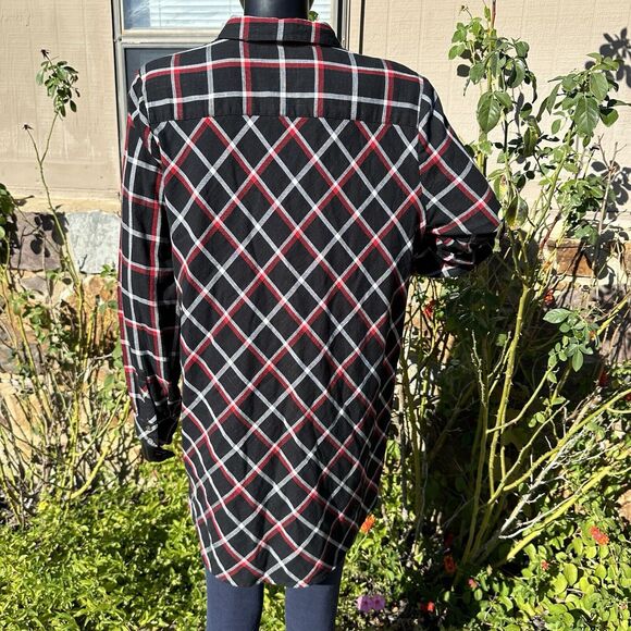 J Jill Shirt Womens Size‎ Large Red Plaid Cotton Tunic Top Button Up Pockets - Picture 5 of 9